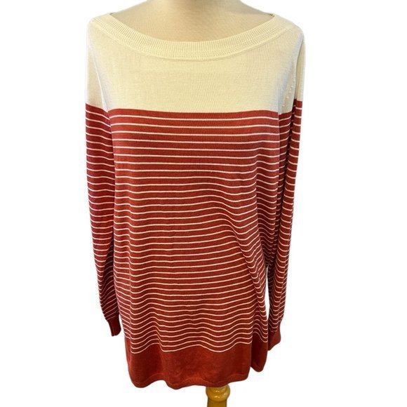 NWT CASLON Colorblock Stripe Sweater in Rust Placed Stripe (S) - Picture 10 of 11